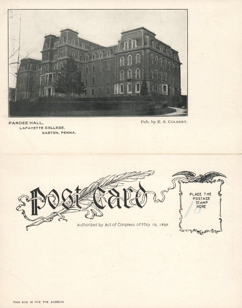 EASTON PA LAFAYETTE COLLEGE PARDEE HALL UNDIVIDED ANTIQUE POSTCARD
