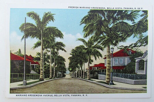 VINTAGE POSTCARD - MARIANO AROSEMENA AVENUE BELLA VISTA PANAMA street scene