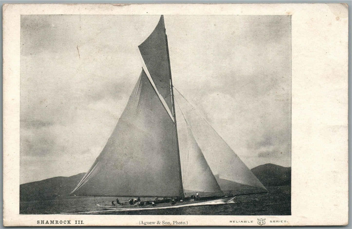 SHAMROCK III SAIL SHIP ANTIQE POSTCARD