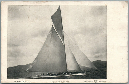 SHAMROCK III SAIL SHIP ANTIQE POSTCARD
