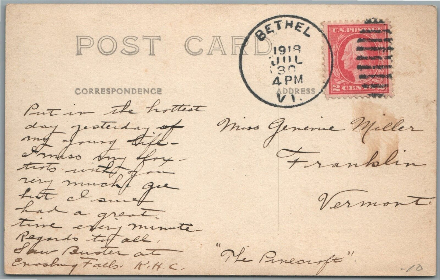 BETHEL VT WHITE RIVER VALLEY ANTIQUE REAL PHOTO POSTCARD RPPC