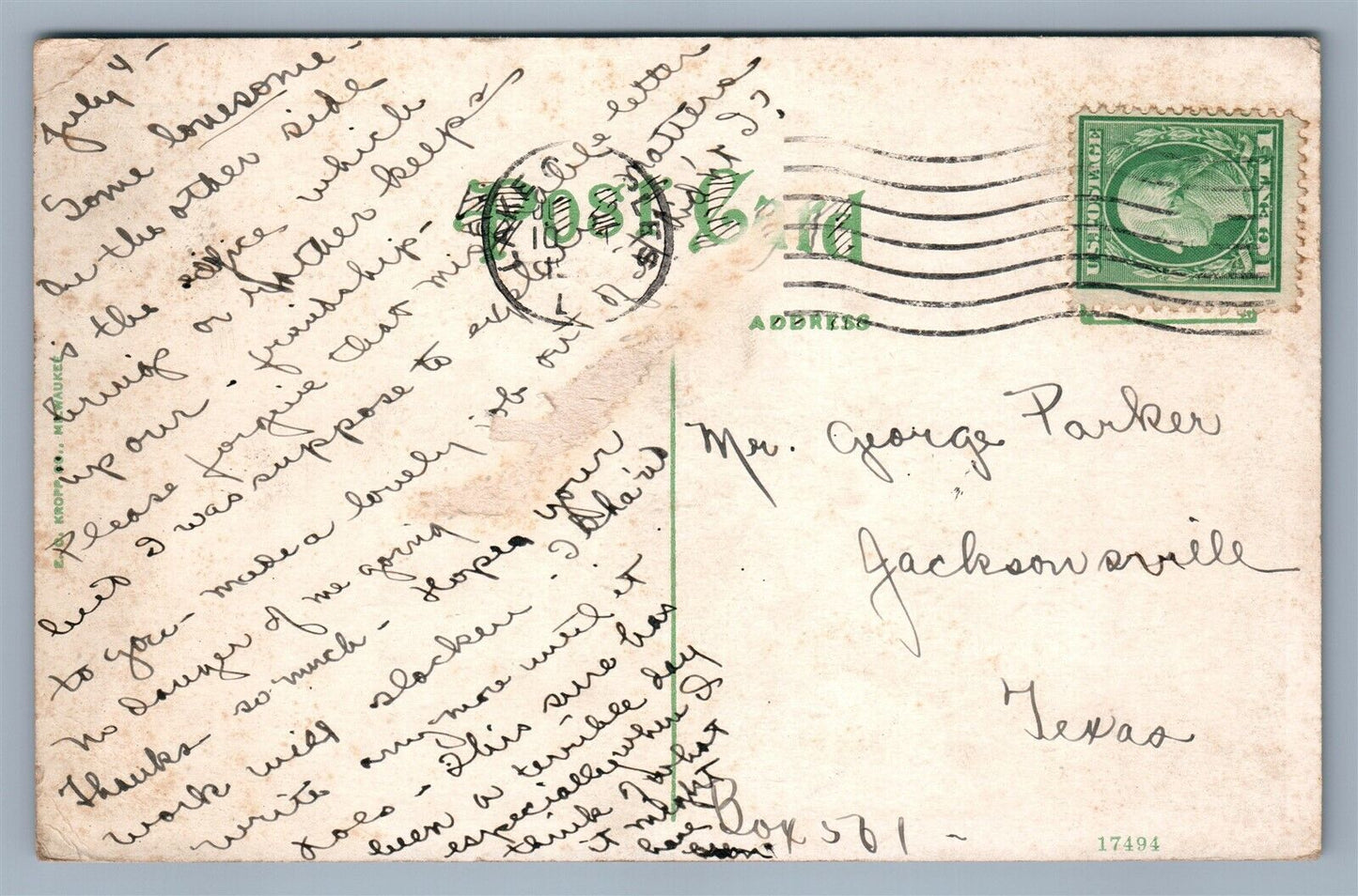 LAKE CHARLES LA POST OFFICE ANTIQUE POSTCARD