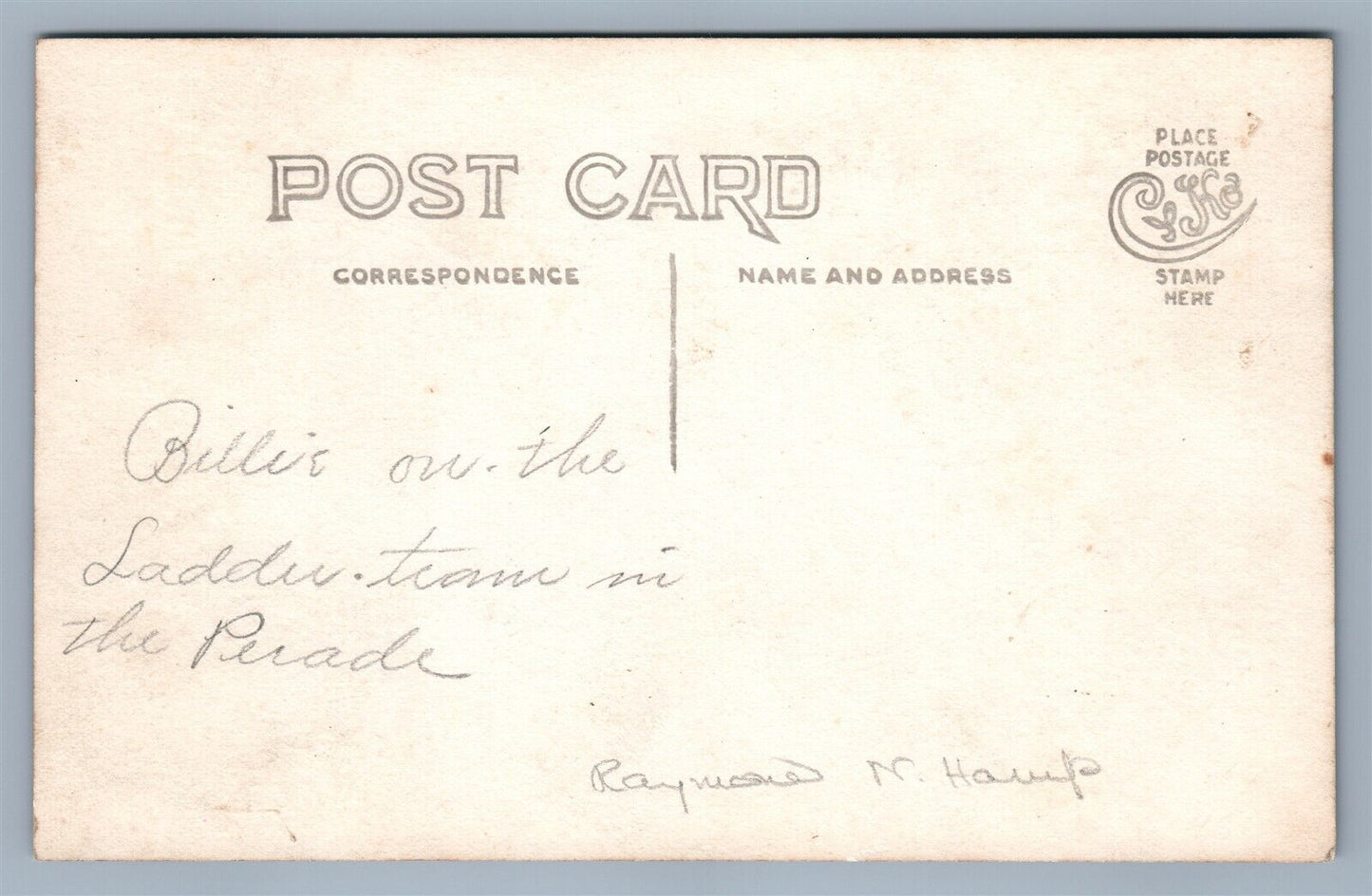 FIREFIGHTING HORSE WAGON w/ LADDER RARE ANTIQUE REAL PHOTO POSTCARD RPPC