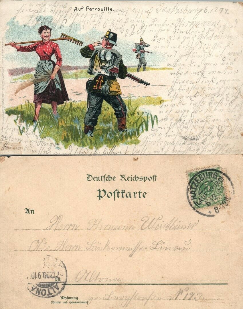 GERMAN SATIRICAL ANTIQUE POSTCARD SOLDIERS RIFLES MILITARY UNIFORMS