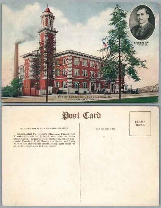 DES MOINES IA SUCCESFUL FARMING FIRE-PROOF PLANT ANTIQUE POSTCARD