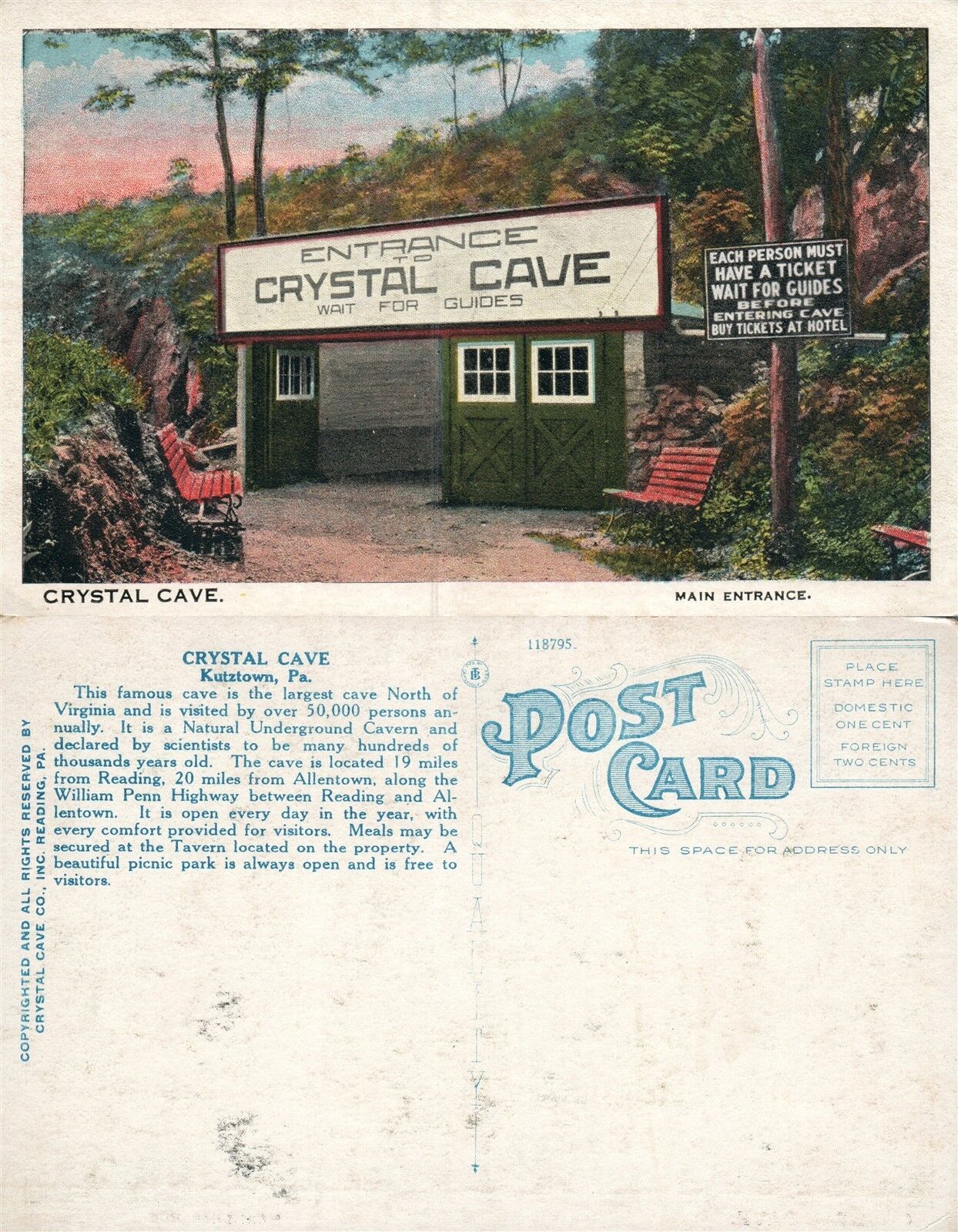 KUTZTOWN PA CRYSTAL CAVE ANTIQUE POSTCARD