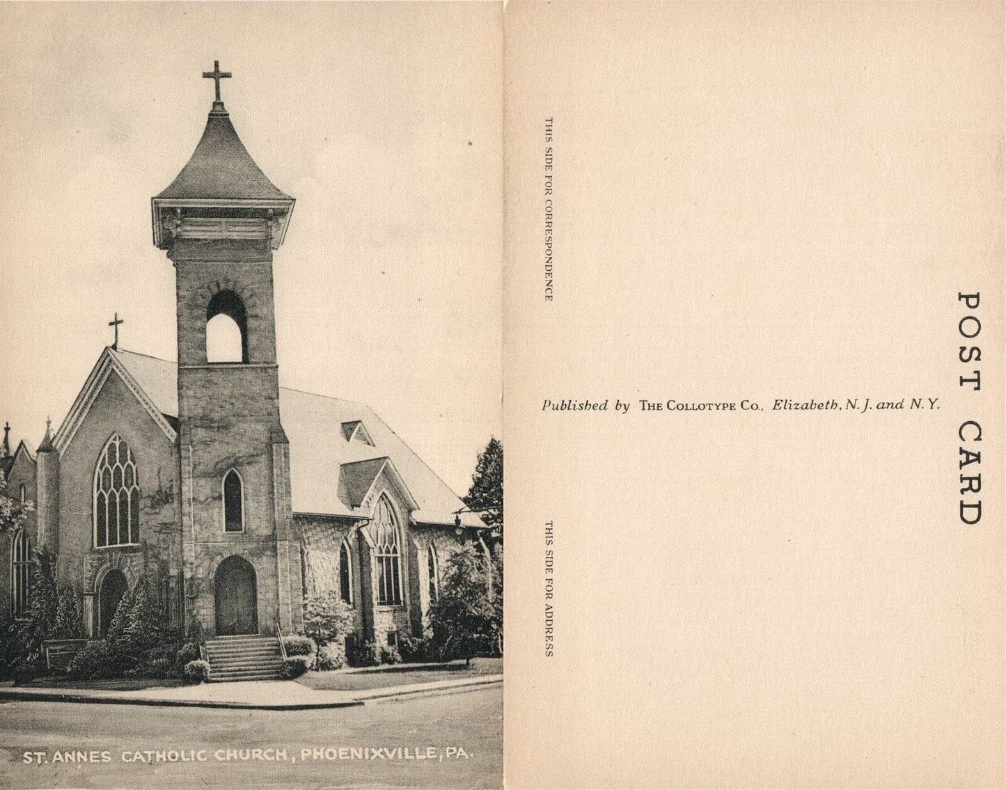 PHOENIXVILLE PA ST. ANNES CATHOLIC CHURCH ANTIQUE POSTCARD