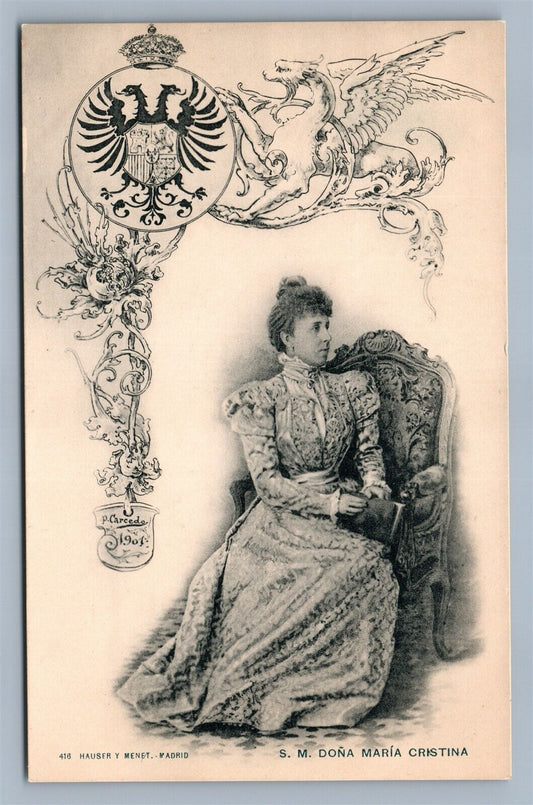 S.M. DONA MARIA CRISTINA ANTIQUE POSTCARD Spanish royalty MADRID SPAIN