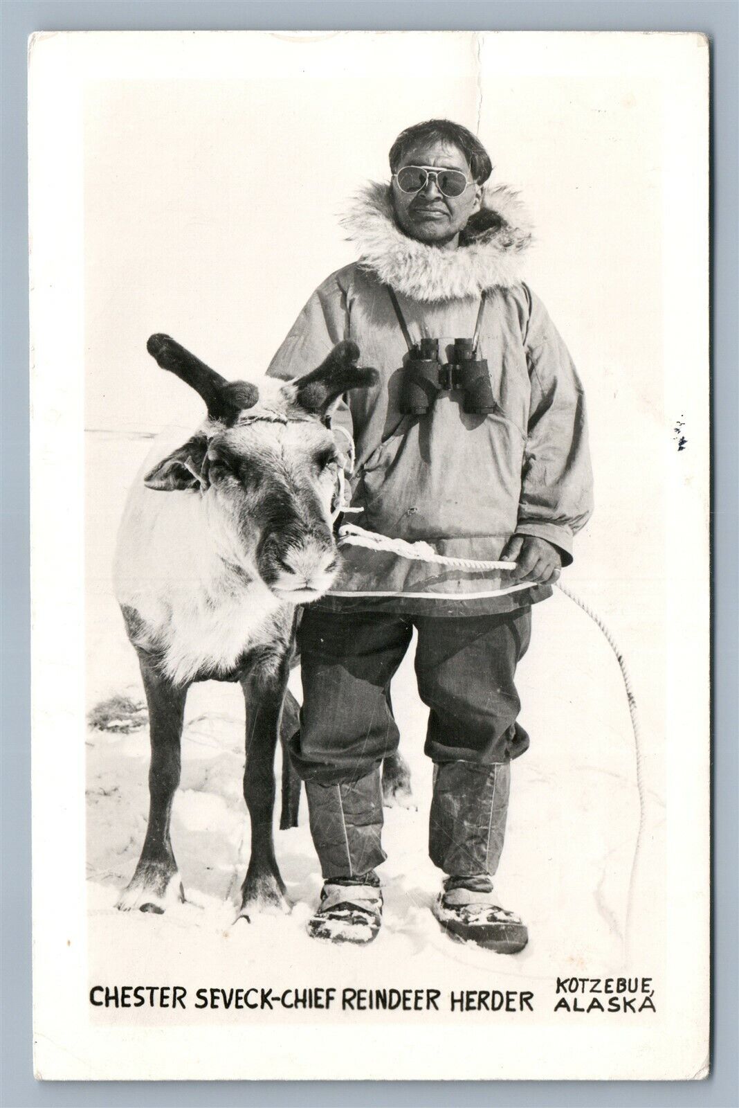 ESKIMO KOTZEBUE AK CHIEF REINDEER HERDER VINTAGE REAL PHOTO POSTCARD RPPC