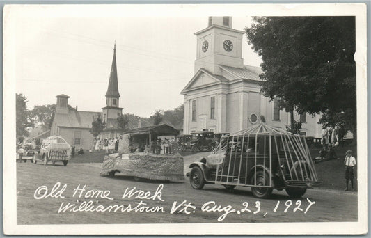 WILLIAMSTOWN VT OLD HOME WEEK ANTIQUE REAL PHOTO POSTCARD RPPC CARS CHURCH