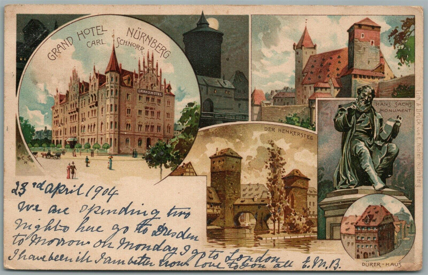 NURNBERG GERMANY GRAND HOTEL ANTIQUE POSTCARD