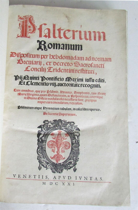 1621 PSALTERIUM ROMANUM antique MISSAL ANTIPHONAL FOLIO 11x16" w/ musical notes