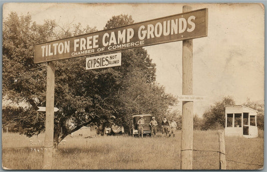 TILTON NH CAMP GROUNDS GYPSIES NOT ALLOWED ANTIQUE REAL PHOTO POSTCARD RPPC
