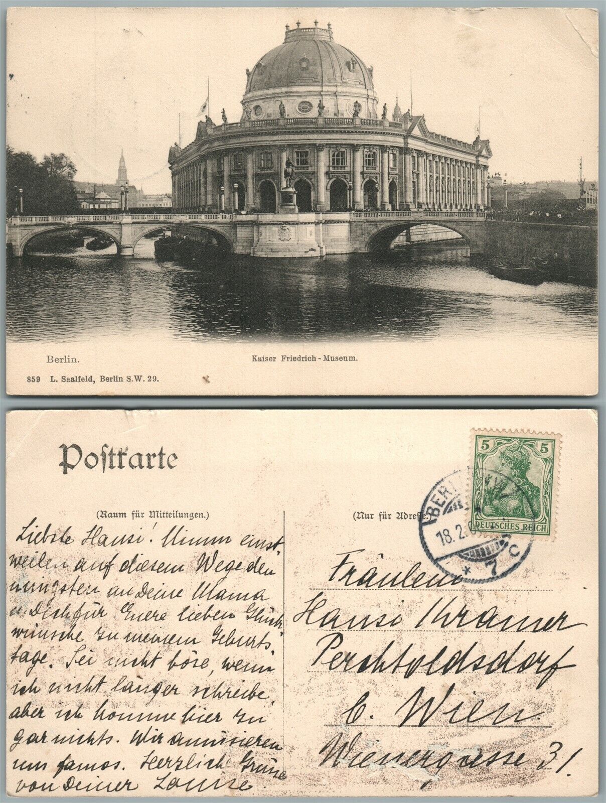 BERLIN GERMANY KAISER FRIEDRICH. MUSEUM ANTIQUE POSTCARD w/ STAMP
