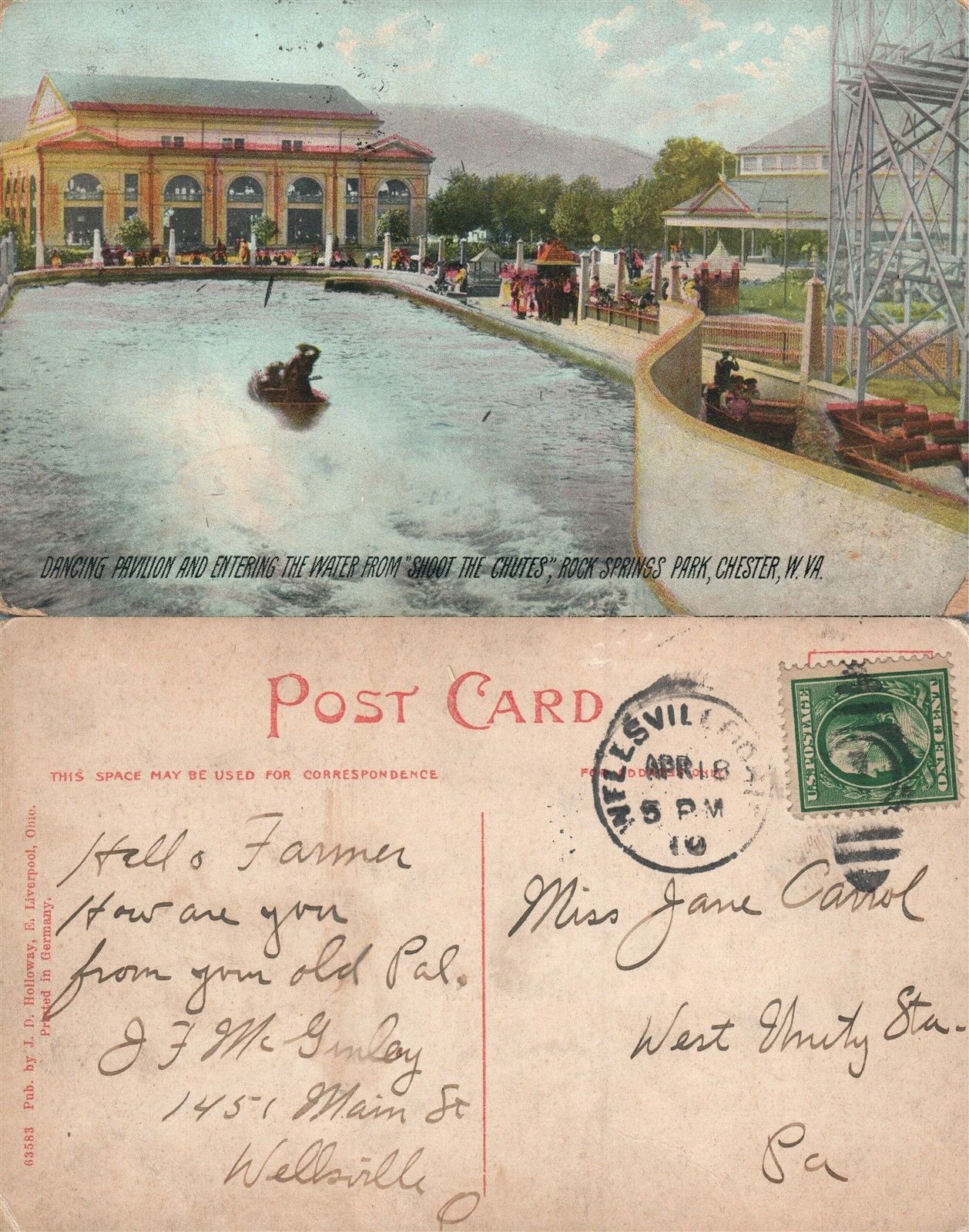 CHESTER W.VA ROCK SPRINGS PARK ANTIQUE POSTCARD w/ CORK CANCEL