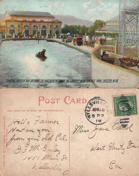 CHESTER W.VA ROCK SPRINGS PARK ANTIQUE POSTCARD w/ CORK CANCEL