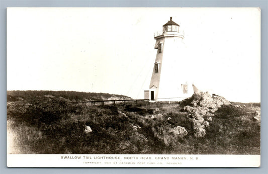 GRAND MANAN CANADA SWALLOW TAIL LIGHTHOUSE VINTAGE REAL PHOTO POSTCARD RPPC