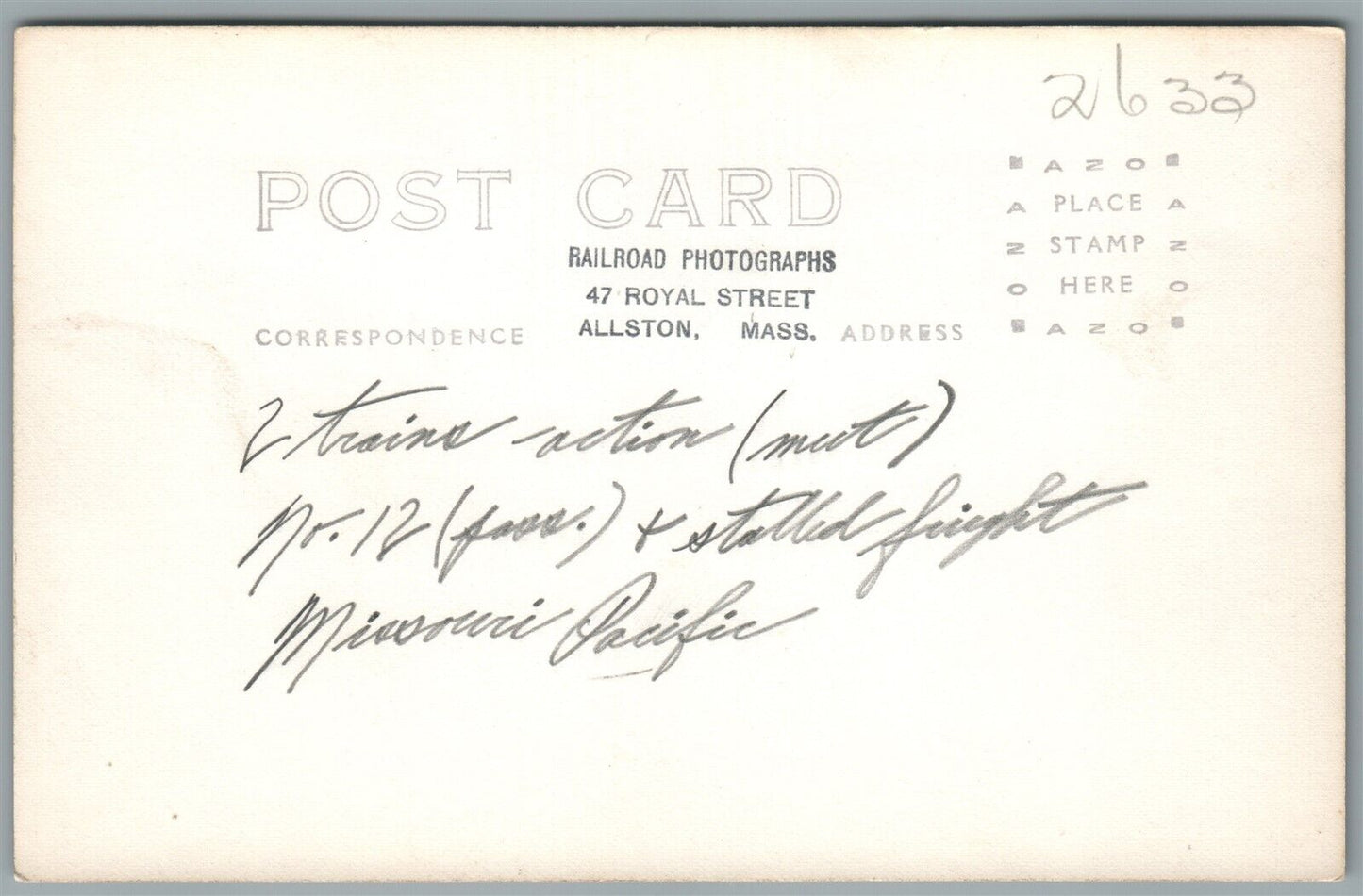 RAILROAD MISSOURI PACIFIC ANTIQUE REAL PHOTO POSTCARD RPPC TRAIN