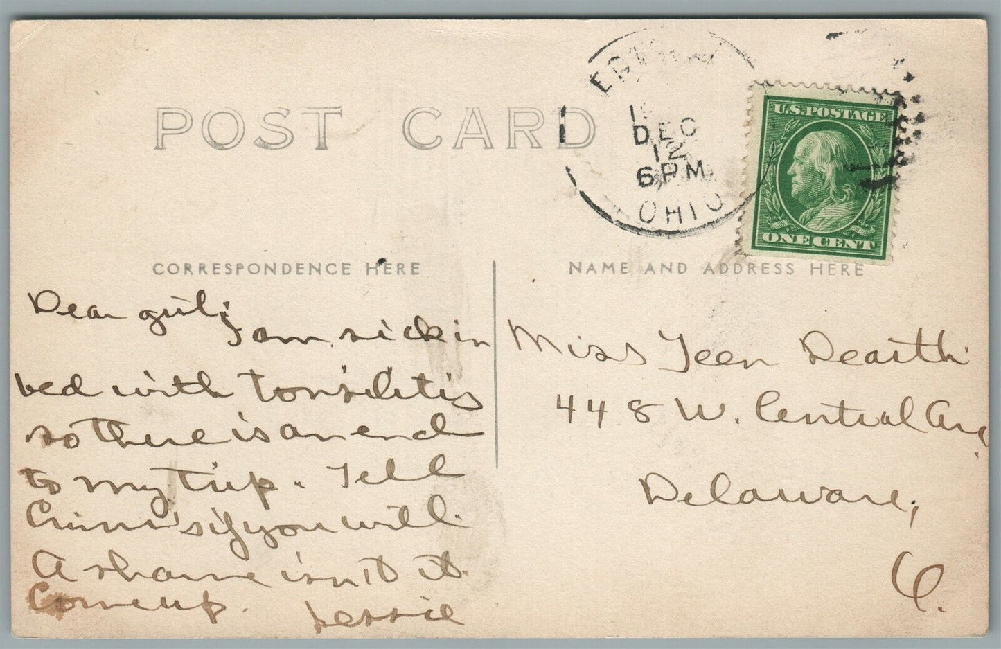 EDISON OH RESIDENCE of MOZIER ANTIQUE REAL PHOTO POSTCARD RPPC