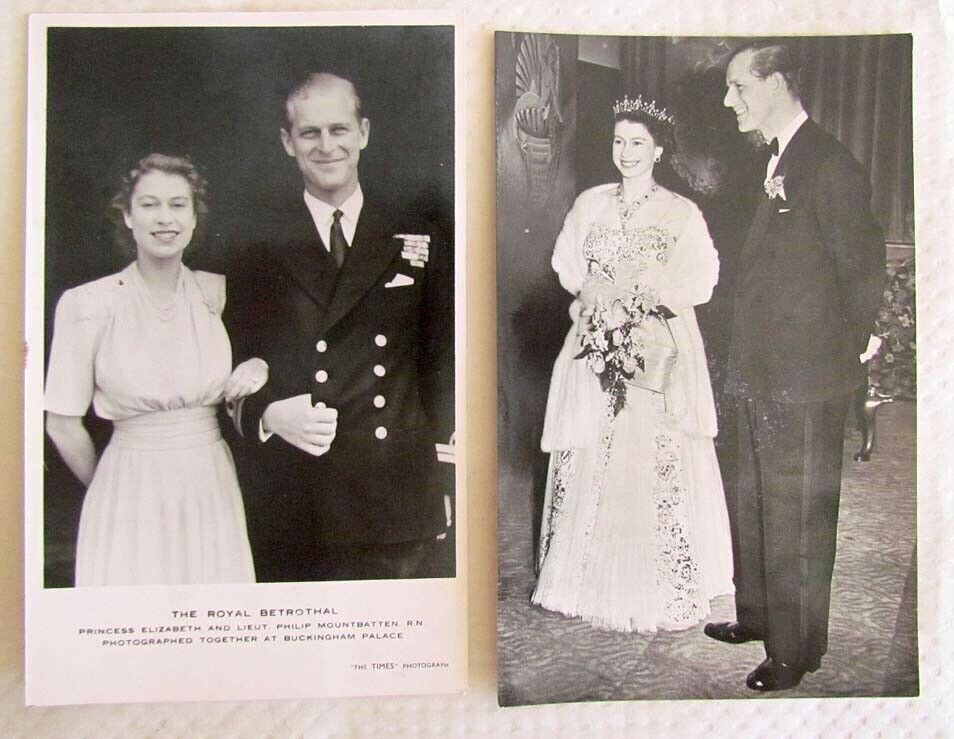 2 VINTAGE RPPC REAL PHOTO POSTCARDS - BRITISH ROYAL PRINCESS ELIZABETH BETROTHAL