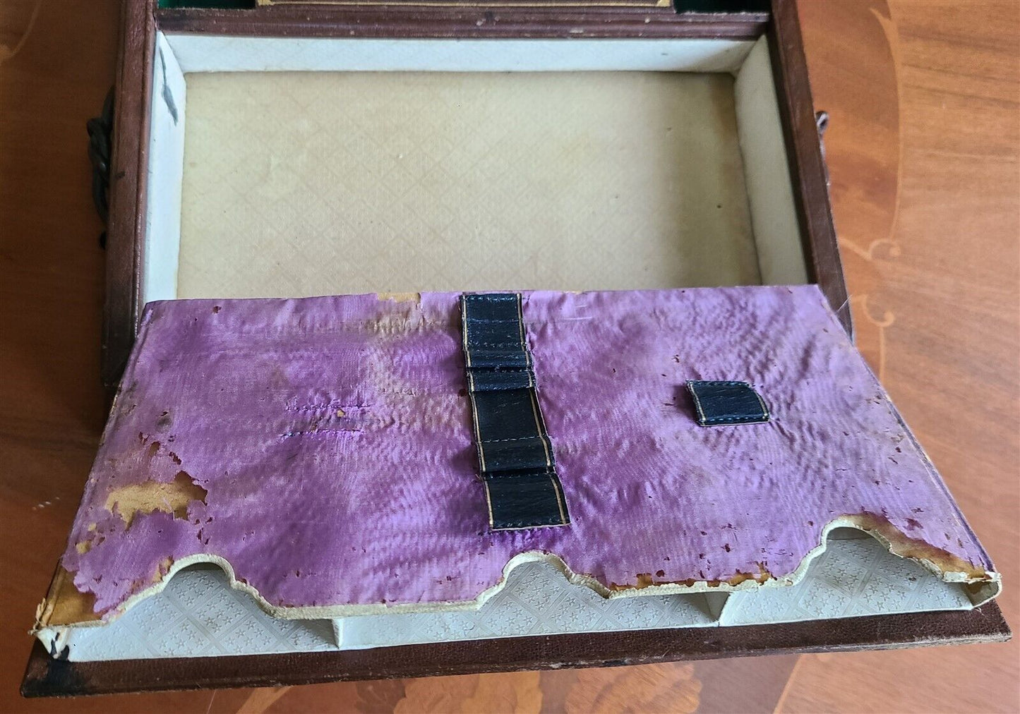 ANTIQUE TRAVELING LAP DESK BOX leather covered