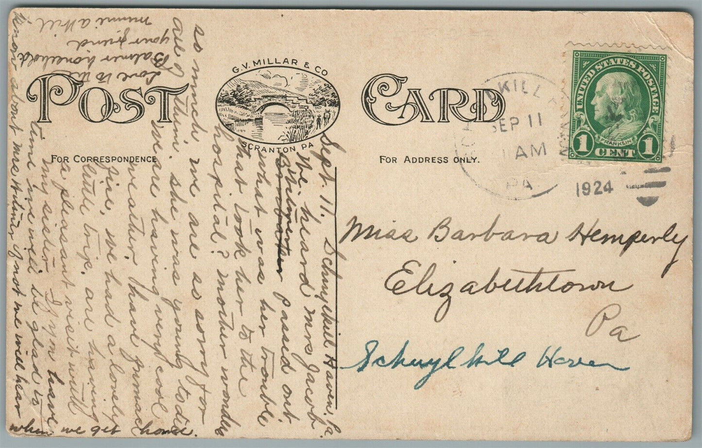 SCHUYLKILL HAVEN PA MAIN STREET FROM DOCK ST. ANTIQUE POSTCARD