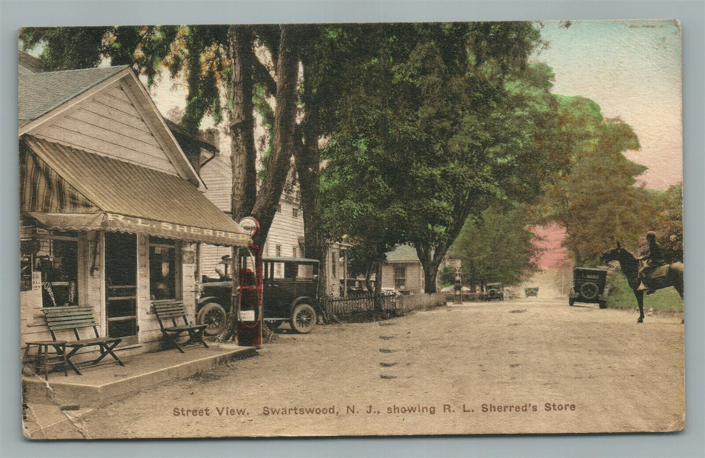 SWARTSWOOD NJ STREET VIEW SHERRED'S STORE ANTIQUE POSTCARD