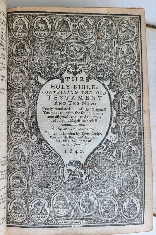 1640 BIBLE ENGLISH ANTIQUE Robert Barker & John Bill ILLUSTRATED original binding