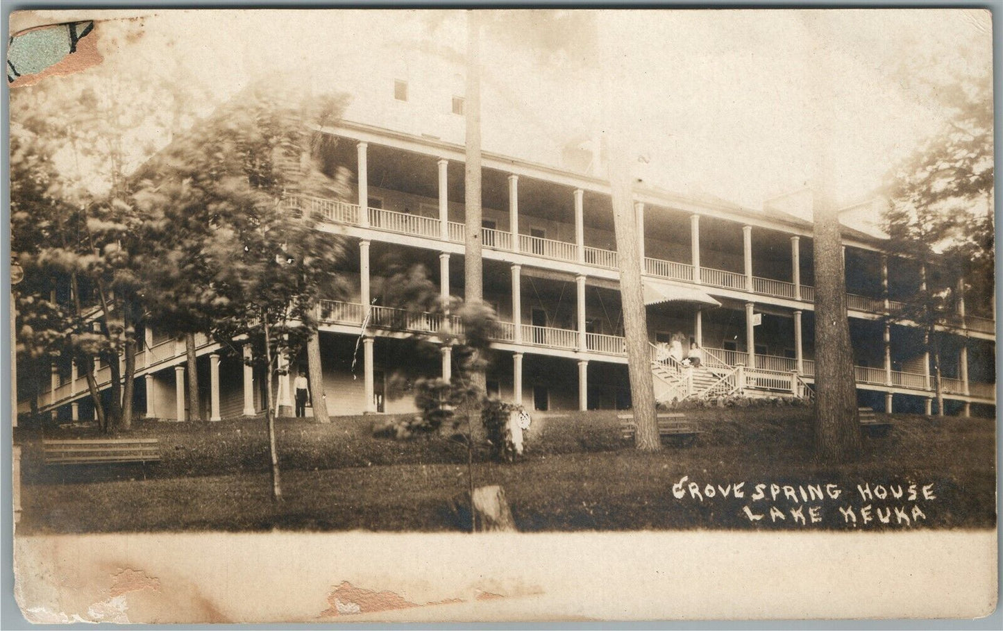 LAKE KEUKA NY GROVE SPRING HOUSE ANTIQUE REAL PHOTO POSTCARD RPPC