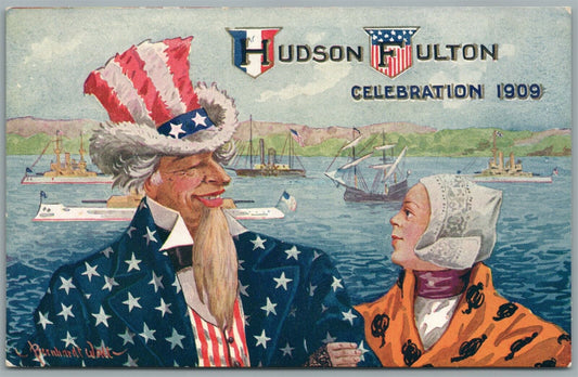 UNCLE SAM HUDSON FULTON CELEBRATION 1909 PATRIOTIC ANTIQUE POSTCARD