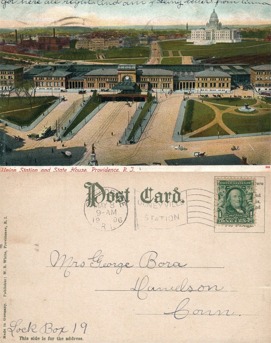 PROVIDENCE RAILWAY STATION ANTIQUE 1906 UNDIVIDED POSTCARD RAILROAD TRAIN DEPOT