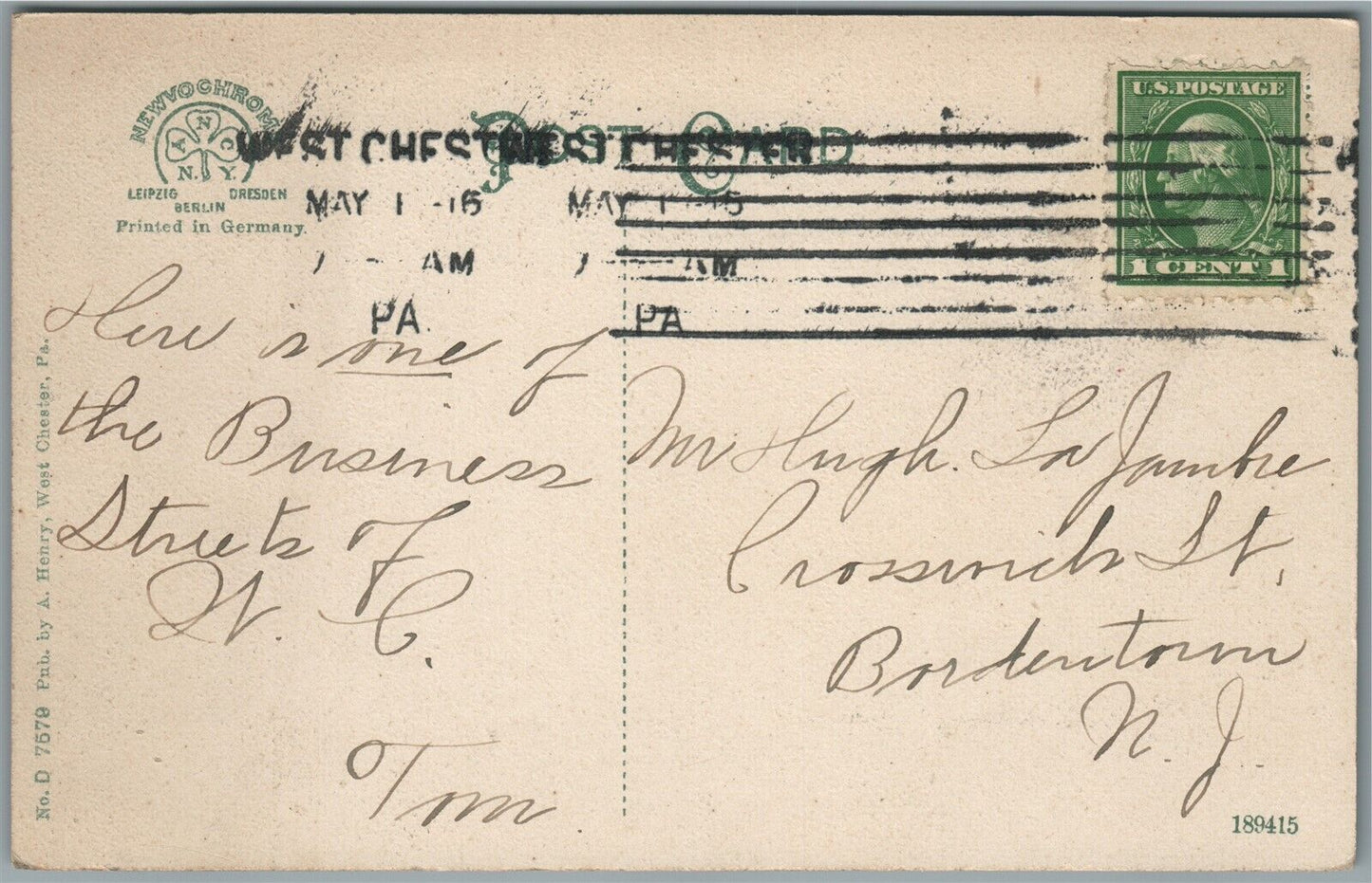 WEST CHESTER PA GAY STREET ANTIQUE POSTCARD