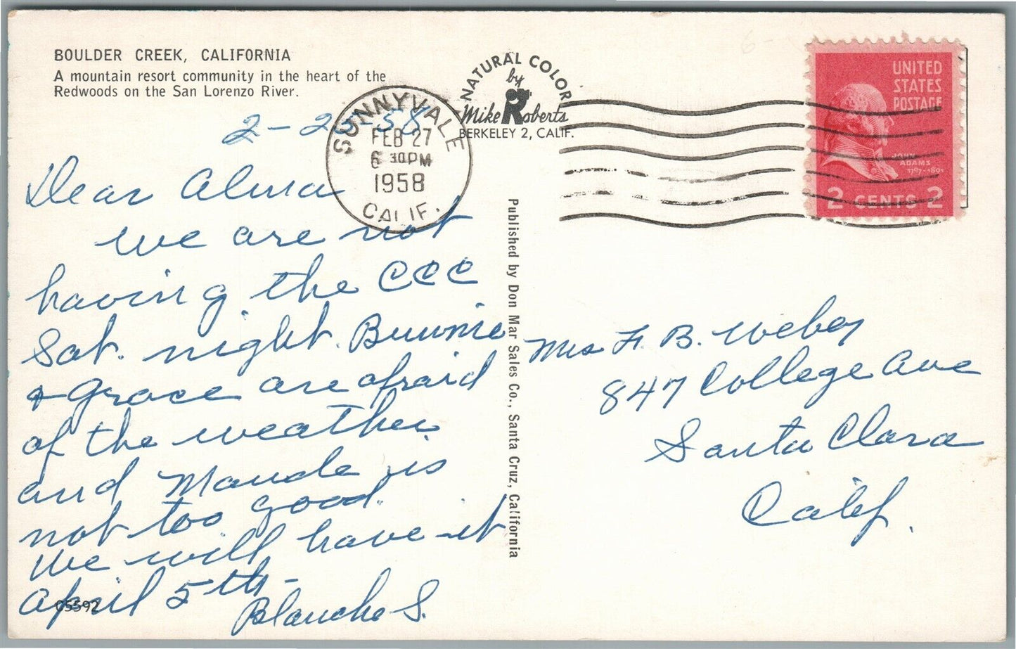 BOULDER CREEK CA STREET SCENE COCA COLA SIGN VINTAGE POSTCARD