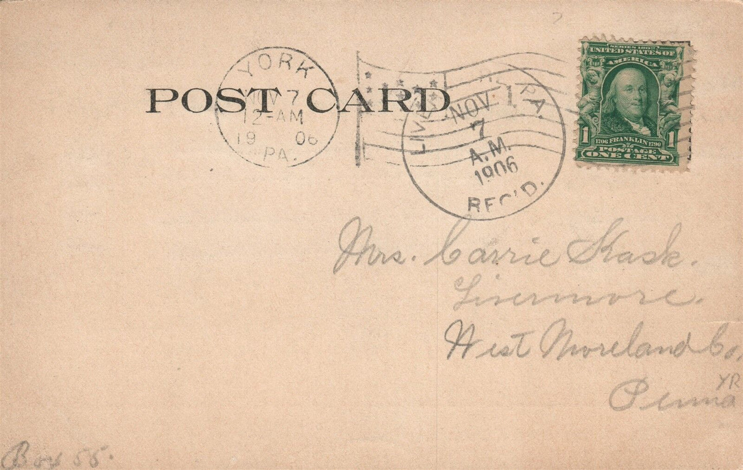 YORK PA CENTRE SQUARE 1906 UNDIVIDED ANTIQUE POSTCARD