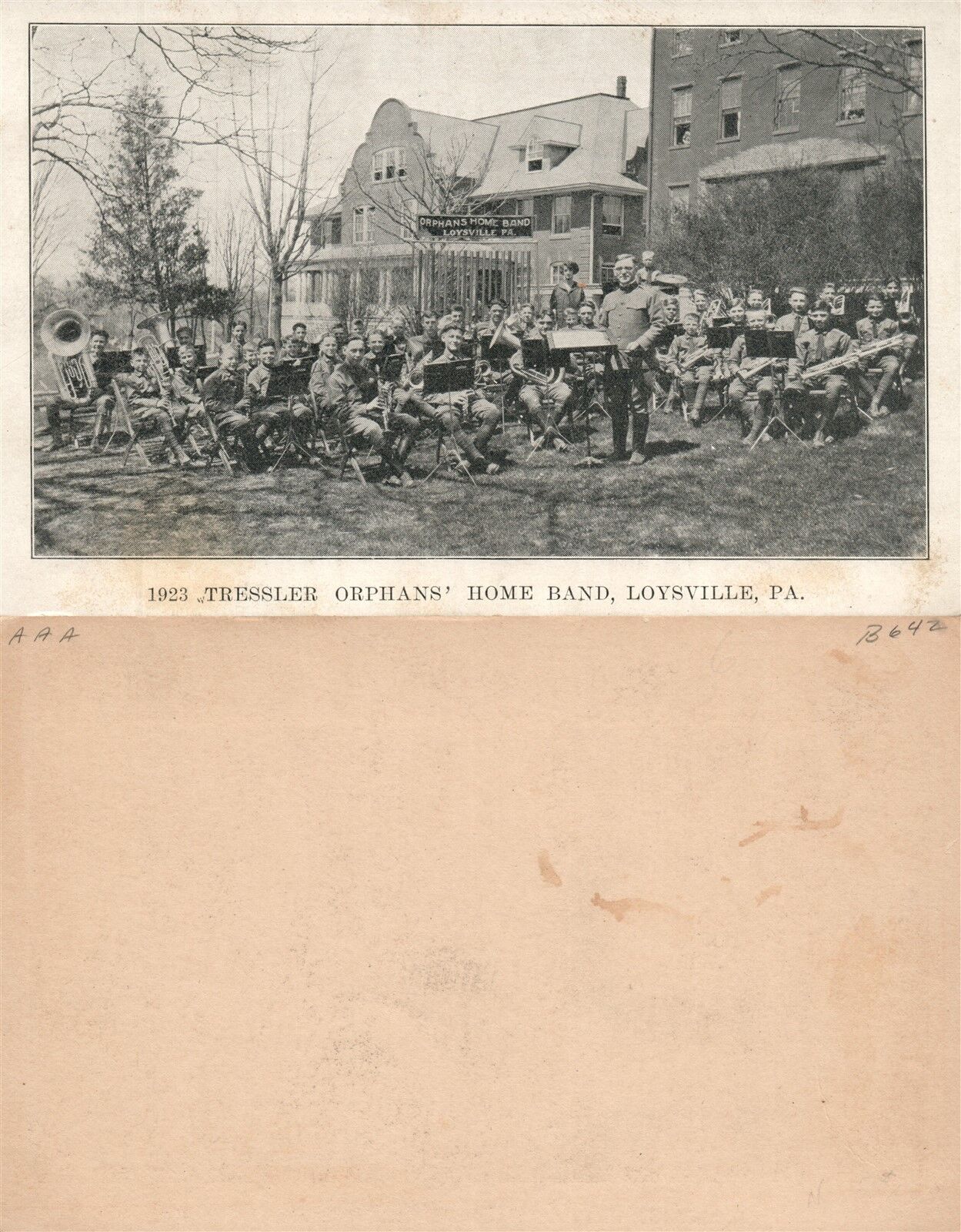 LOYSVILLE PA TRESSLER ORPHANS HOME BAND UNDIVIDED ANTIQUE POSTCARD