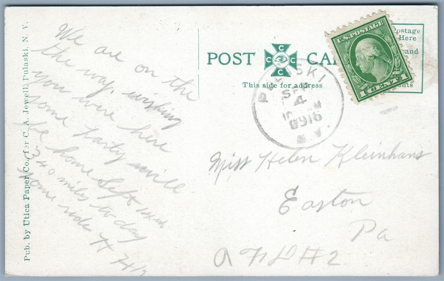 PULASKI NY THE RANDALL 1916 ANTIQUE POSTCARD