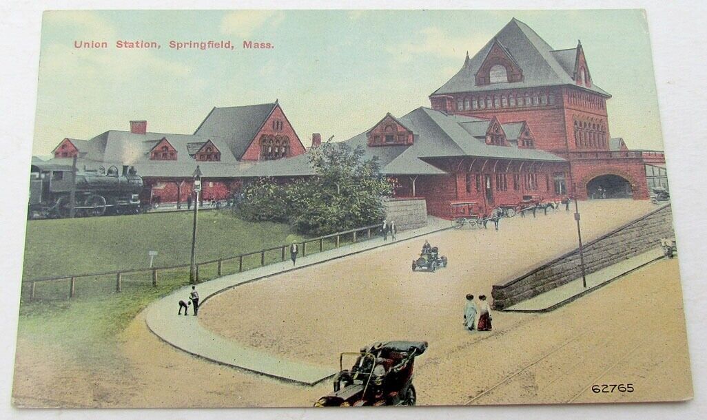 VINTAGE POSTCARD UNION STATION SPRINGFIELD MA railroad railway station