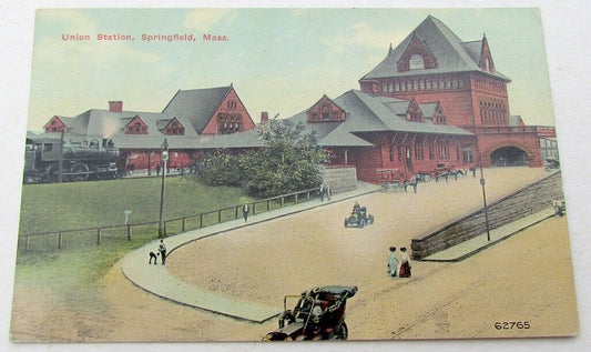 VINTAGE POSTCARD UNION STATION SPRINGFIELD MA railroad railway station