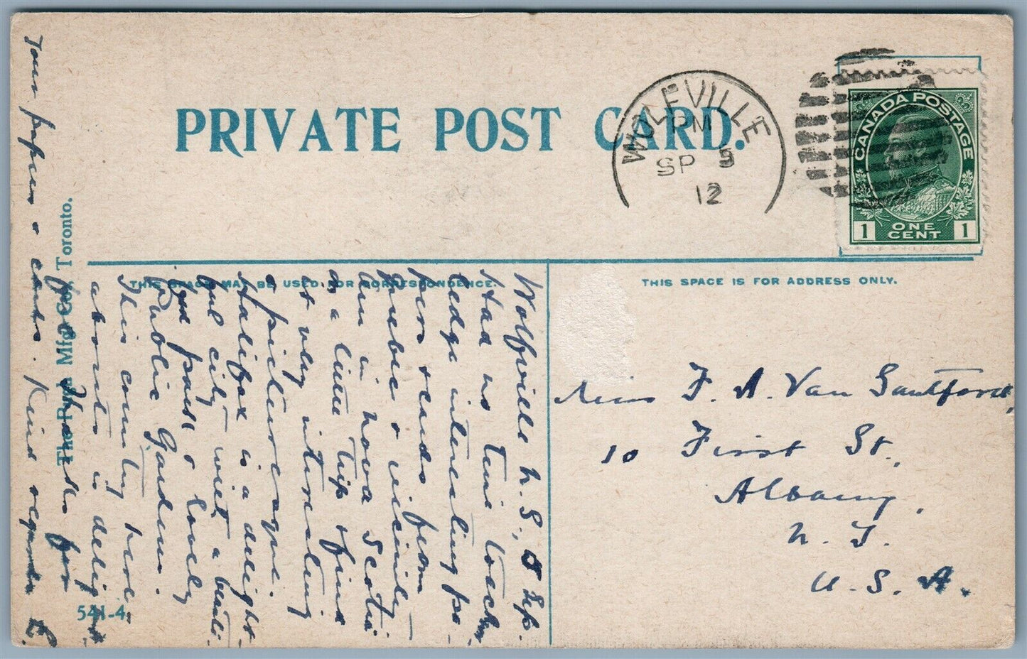 GRAND PRE NS CANADA OLD HOUSE & POPLAR TREES ANTIQUE PRIVATE POSTCARD CORK STAMP