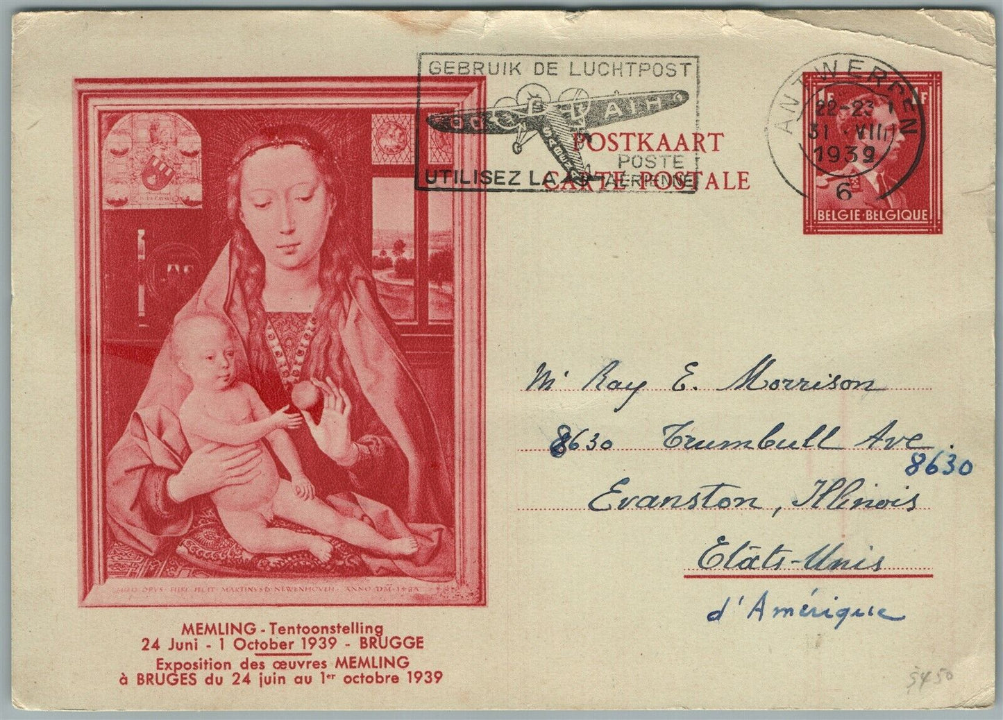 GERMANY 1939 VINTAGE POSTCARD GEBRUIK DE LUCHTPOST CANCEL