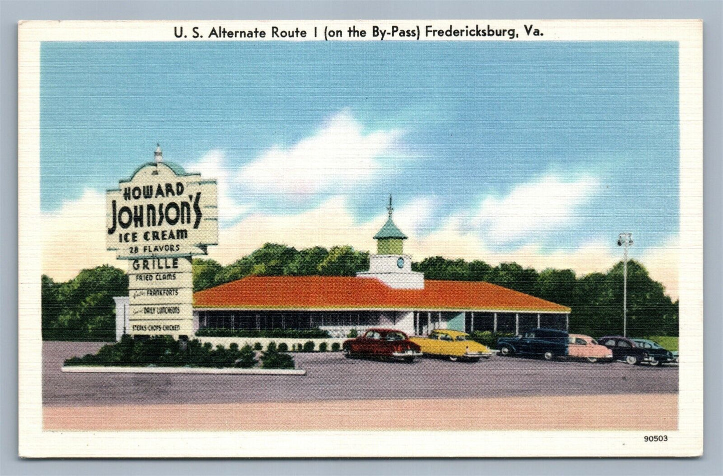 FREDERICKSBURG VA HOWARD JOHNSON'S ICE CREAM RESTAURANT VINTAGE POSTCARD