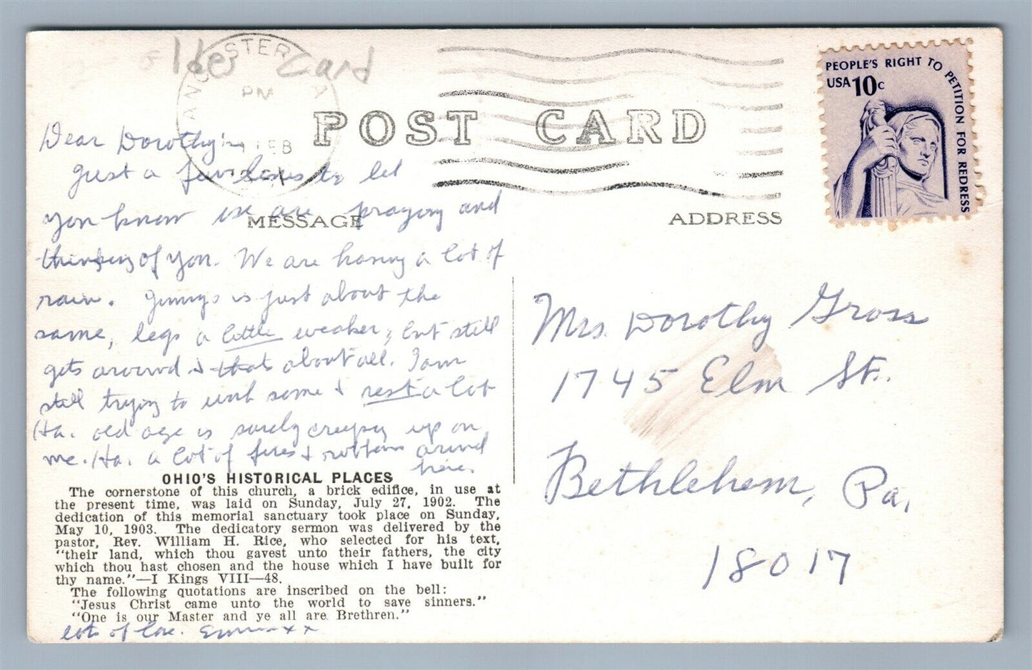 GNADENHUTTEN OH JOHN HECKEWELDER CHURCH VINTAGE REAL PHOTO POSTCARD RPPC