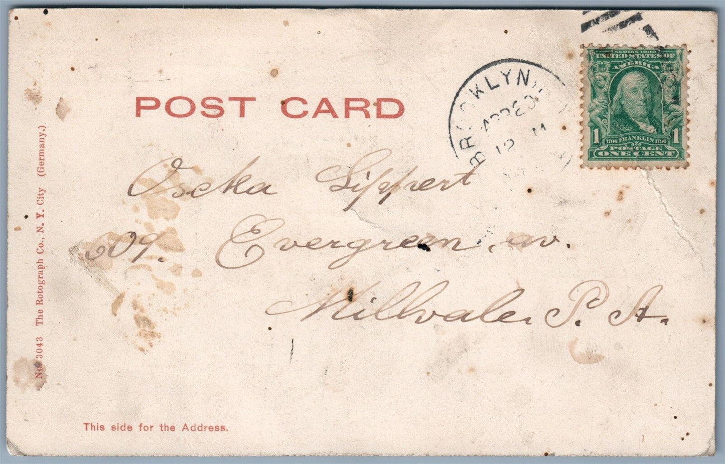 NEW YORK CITY BROADWAY LOOKING SOUTH UNDIVIDED ANTIQUE POSTCARD