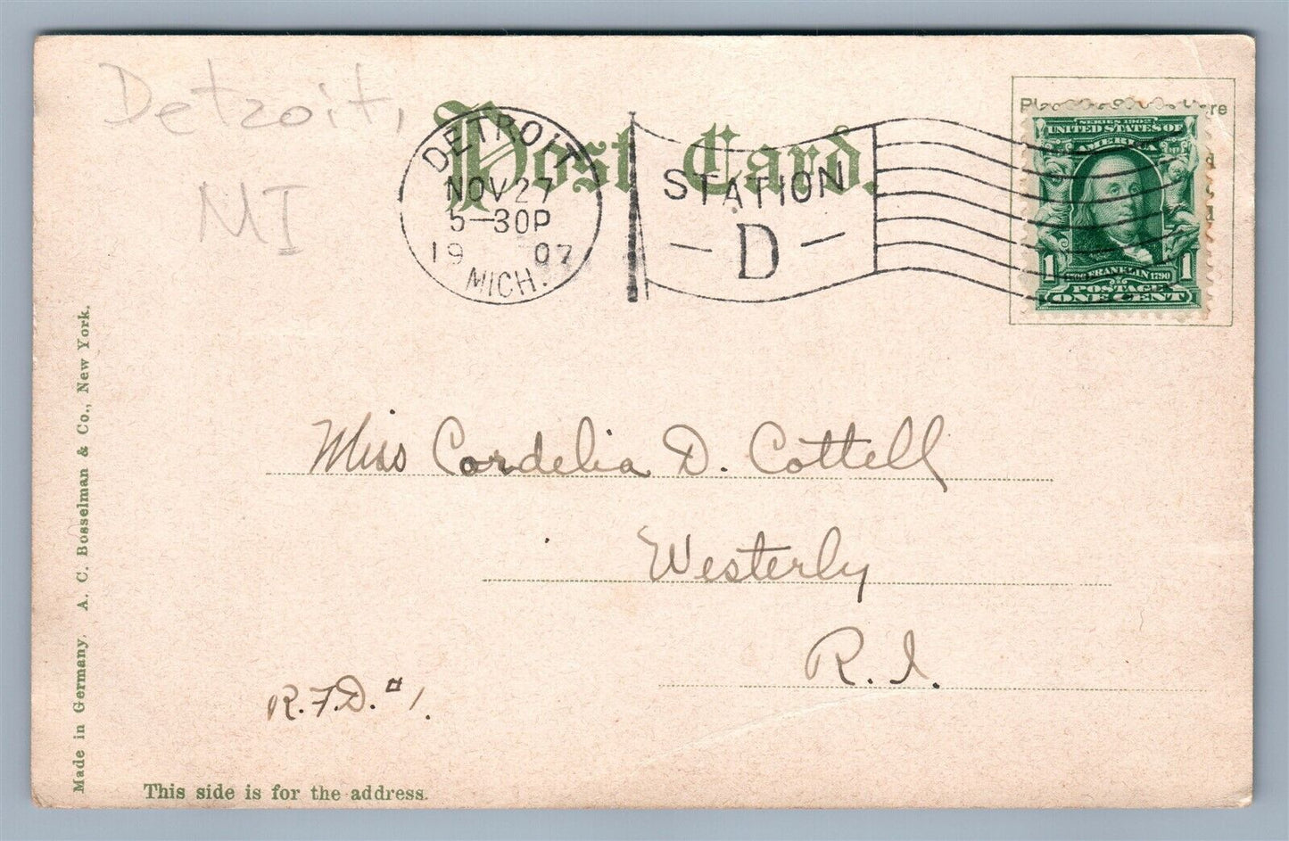 BELLE ISLE DETROIT MI POLICE STATION ANTIQUE POSTCARD