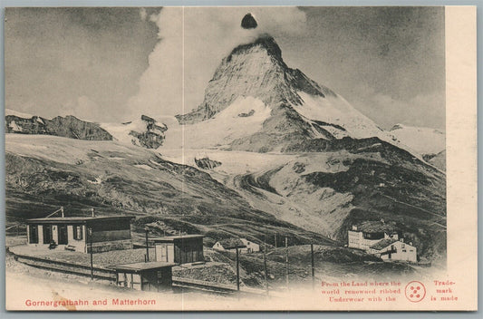 SWITZERLAND GORNERGRATBAHN & MATTERHORN RIBBED UNDERWEAR FACTORY ANTIQE POSTCARD