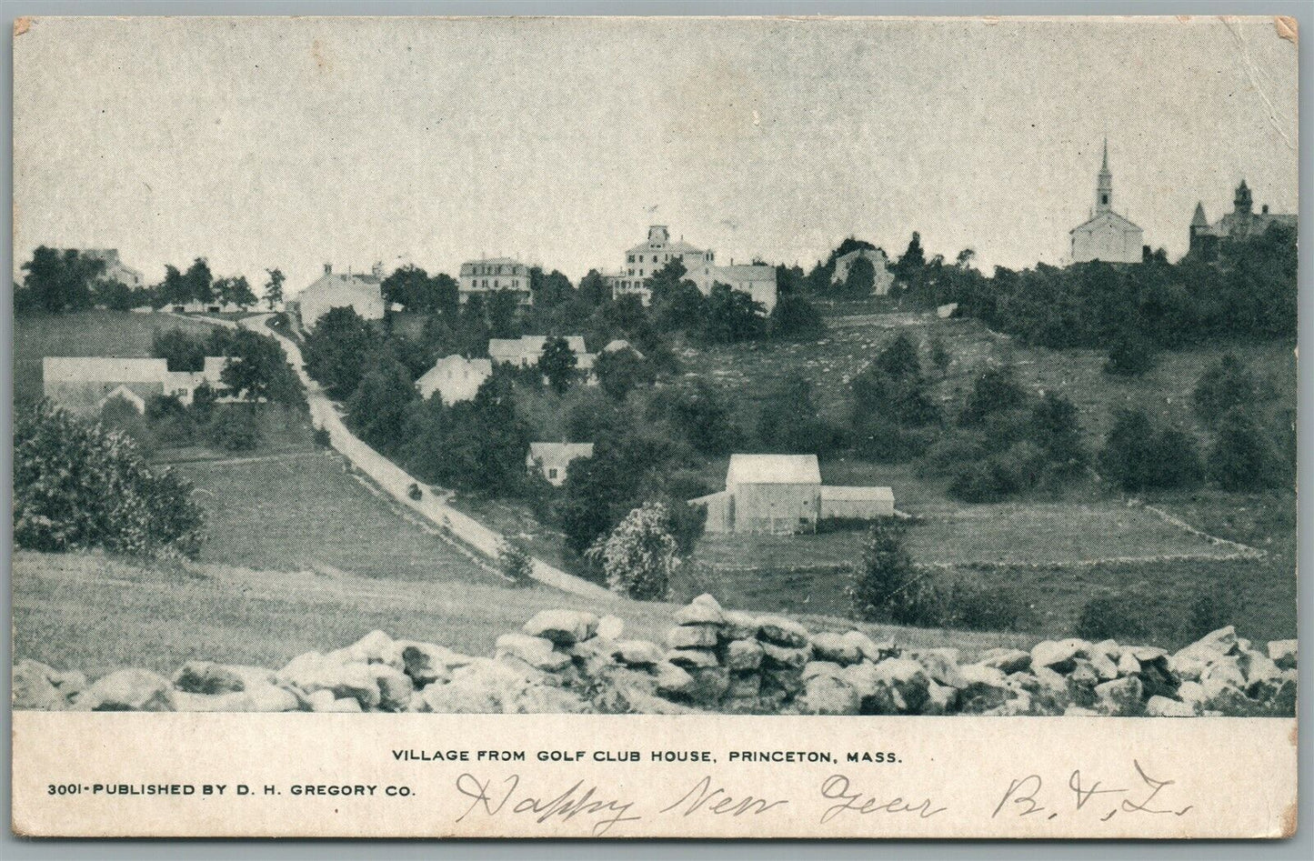 PRINCETON MA VILLAGE FROM GOLF CLUB HOUSE ANTIQUE POSTCARD