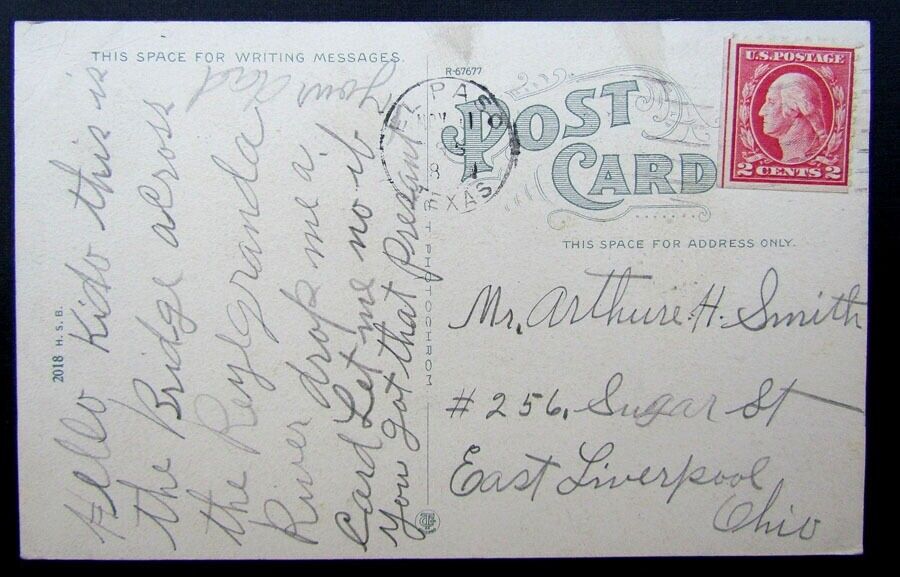 VINTAGE POSTCARD EL PASO TEXAS & JUAREZ MEXICO BRIDGE railway railroad trolley