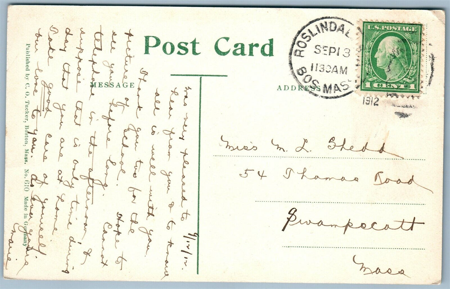 ROSLINDALE MA FLETCHER STREET ANTIQUE POSTCARD