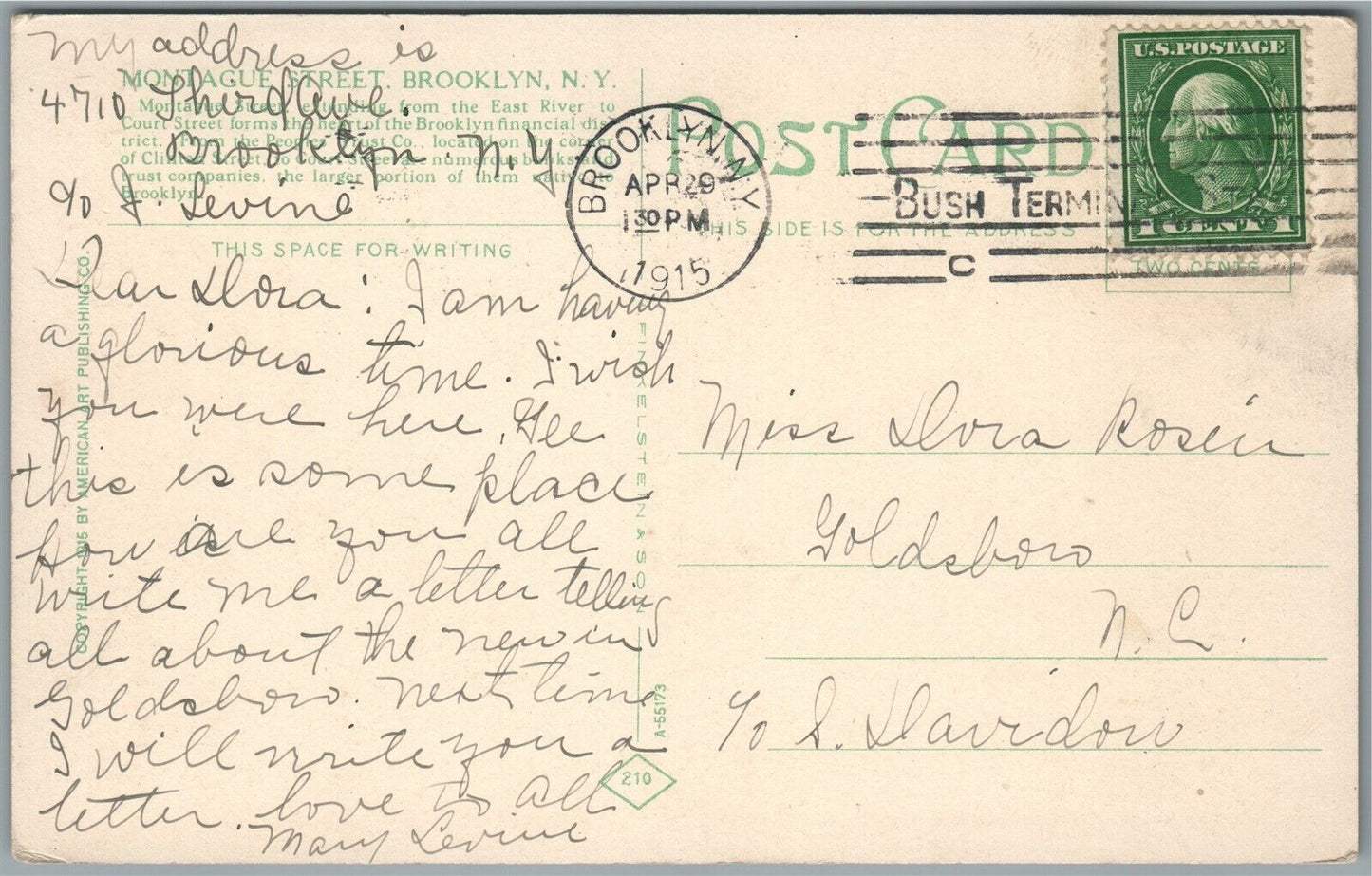 BROOKLYN NY MONTAGUE STREET ANTIQUE POSTCARD