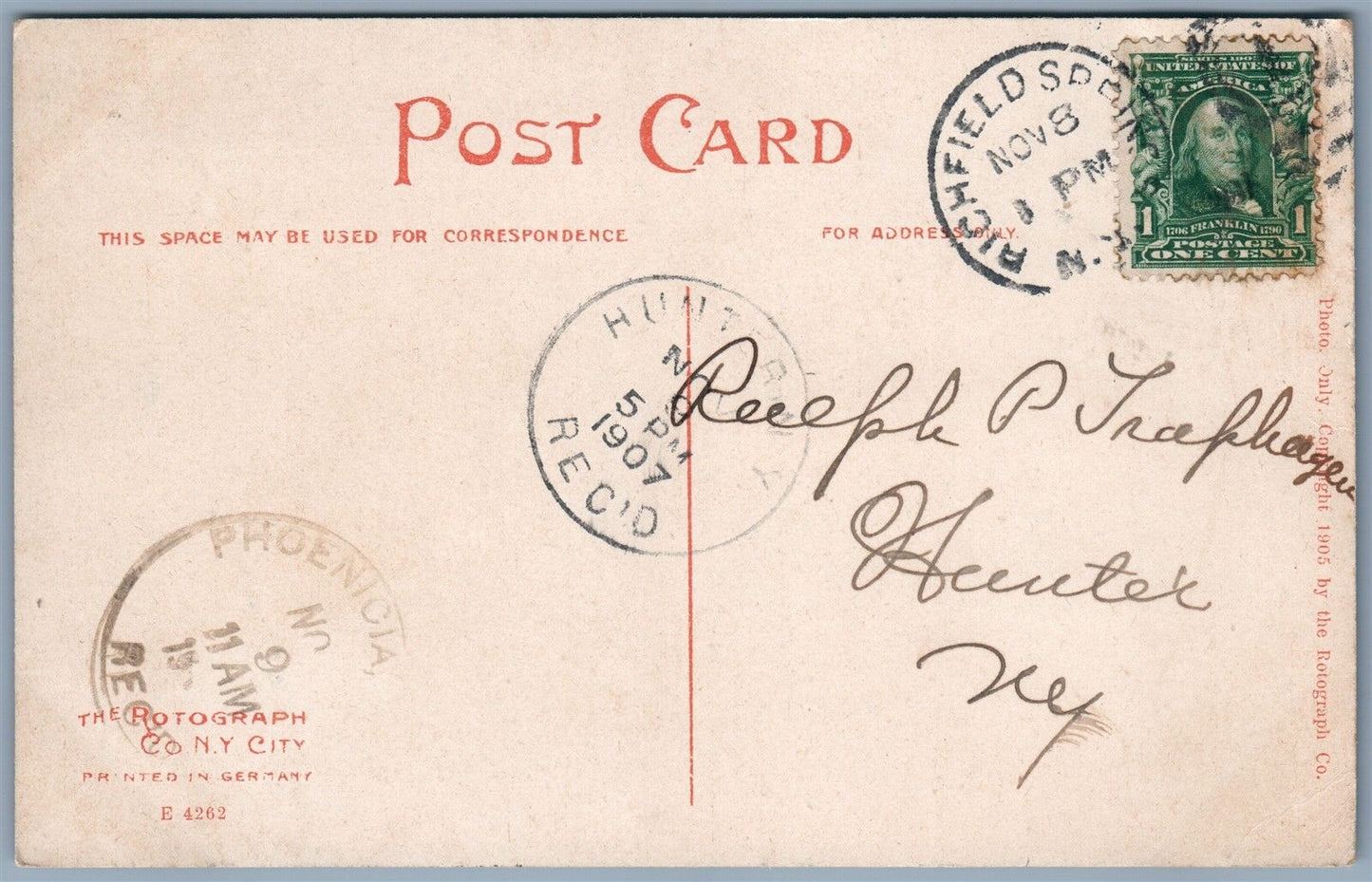 RICHFIELD SPRINGS NY BATH 1907 ANTIQUE POSTCARD